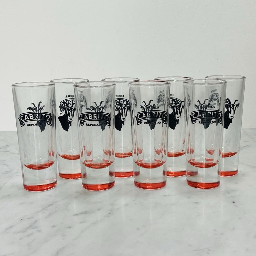CABRITO Set of 8 Double Shooter Glasses 2 oz Red Tequila Reposado Shot NEW